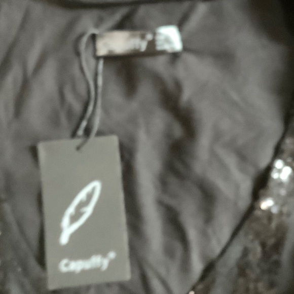 Capuffy Sequin Black Fringe Party Bodycon Mini Dress Size Large - Picture 8 of 10